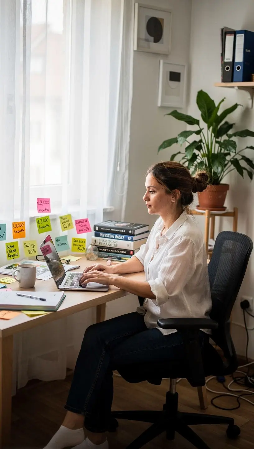 Szabadúszó személy kezében bevételstabilizáló útmutató könyv