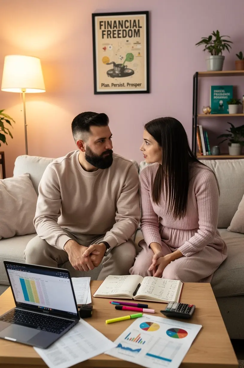 Szabadúszó pénzügyi tervező notebook és bevételstabilizáló diagram képe